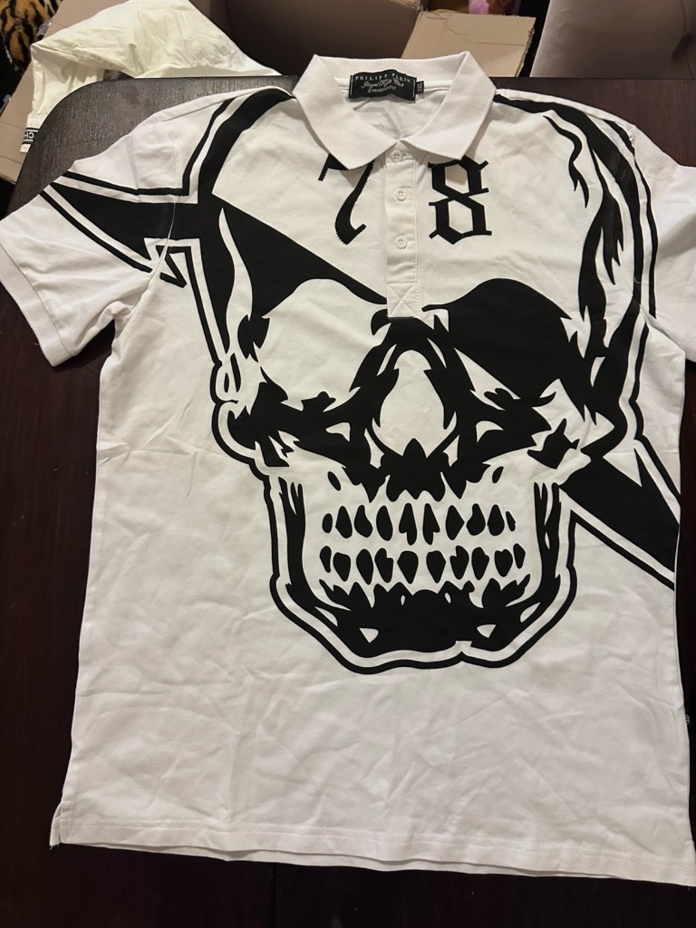 Philipp Plein White Polo with Black Skull Graphic
